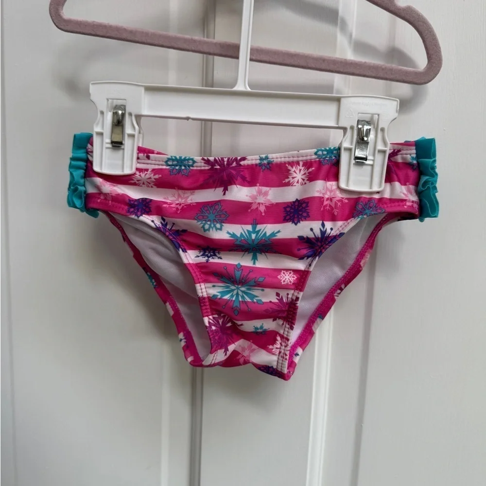 NWOT Disney Frozen 2T Girls Pink, Blue White Stripe Snowflake Bikini Bottom